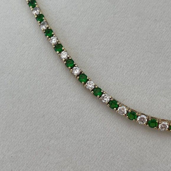 Ross Simons sterling silver 925 gold vermeil tennis link emerald CZ bracelet - Picture 7 of 11